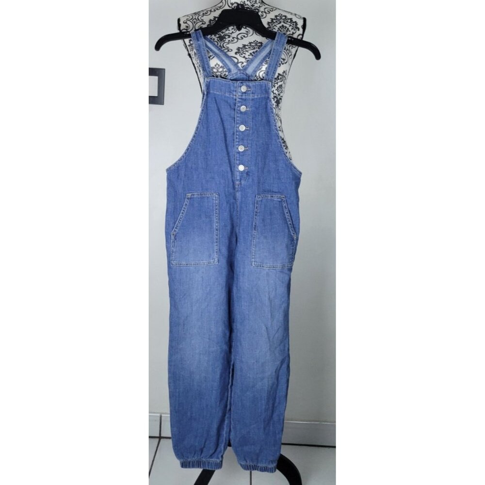 Sonoma Girls Denim Overalls Size 10 Blue Adjustable Strap Wide Leg Jumpsuit